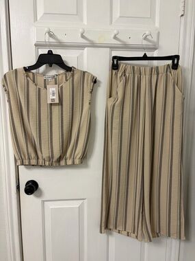 Blakely Beige Striped Wide-Leg Pants